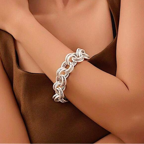 Silver Stainless Steel Bracelet Chain Link Boho Statement Piece - Picture 3 of 5